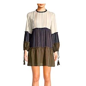 NWT Allison NY Longsleeve Colorblock Mini Dress with Tassels Size Small